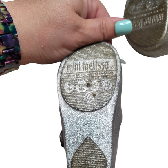 Mini Melissa Toddler Ultra Girl II Cat Glitter Flat Shoes Silver Size US 7M - Picture 10 of 12